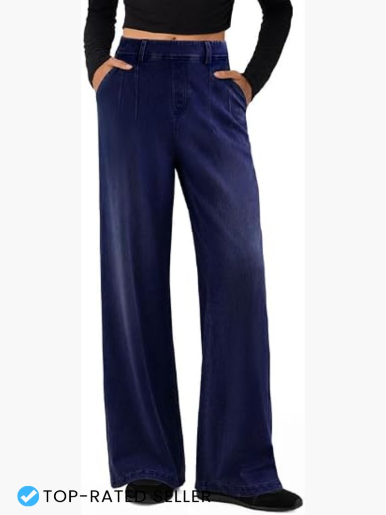 Wide Leg Sweatpant Jeans High Waisted Stretchy Denim Pull On Baggy Loose